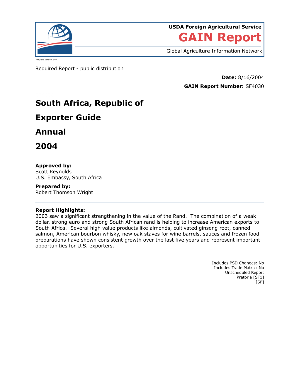 2004 SA Exporter Guide