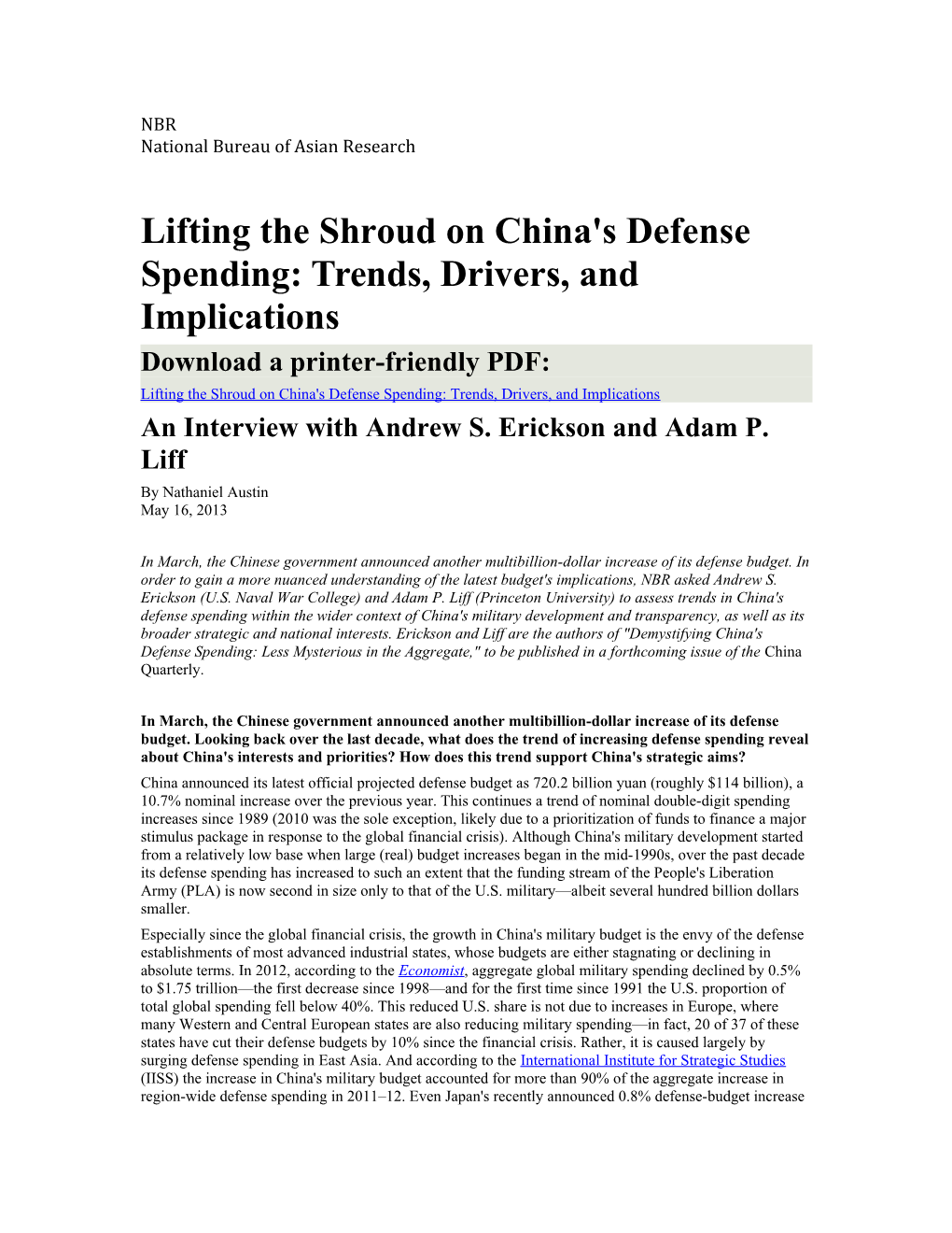 Lifting the Shroud on China's Defense Spending: Trends, Drivers, and Implications