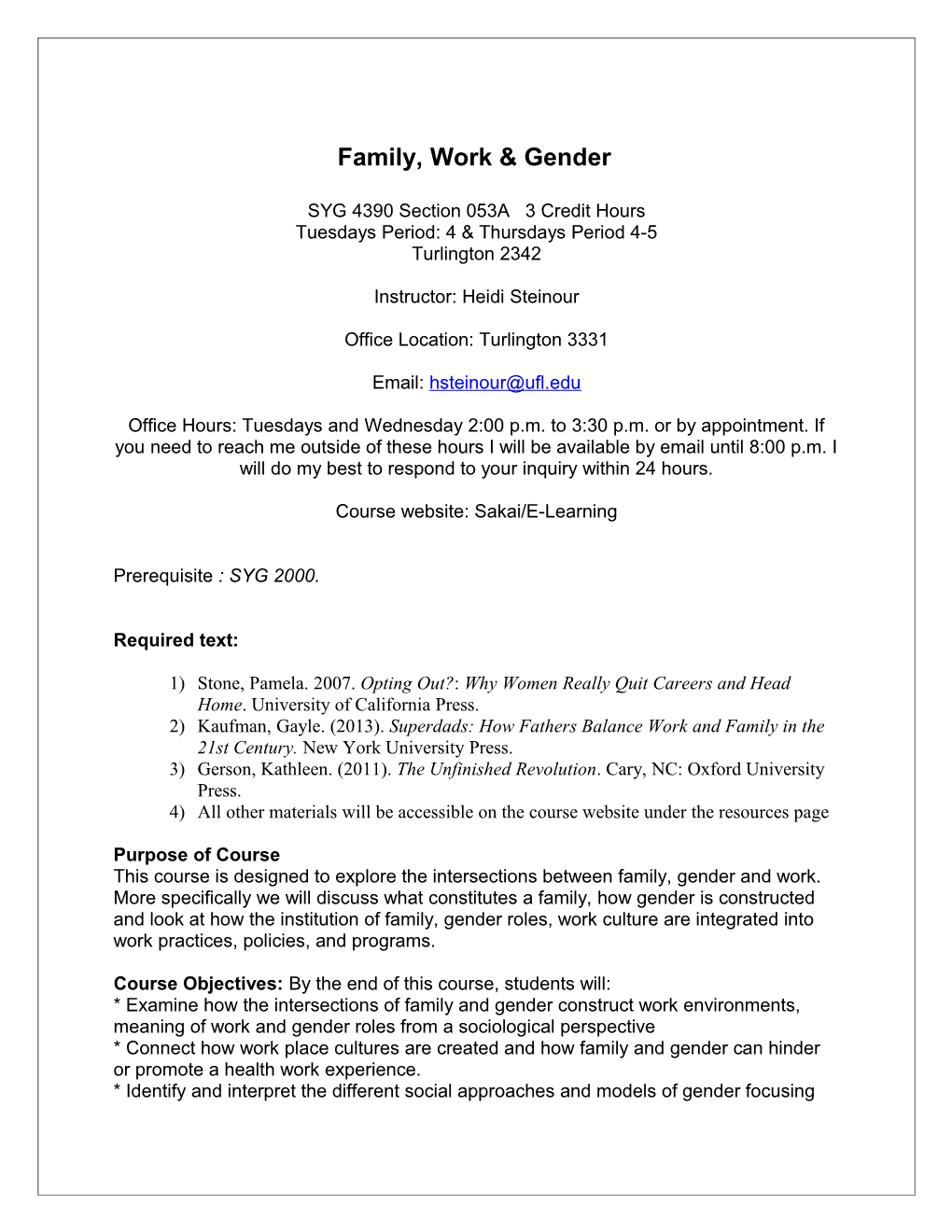 Family, Work & Gender