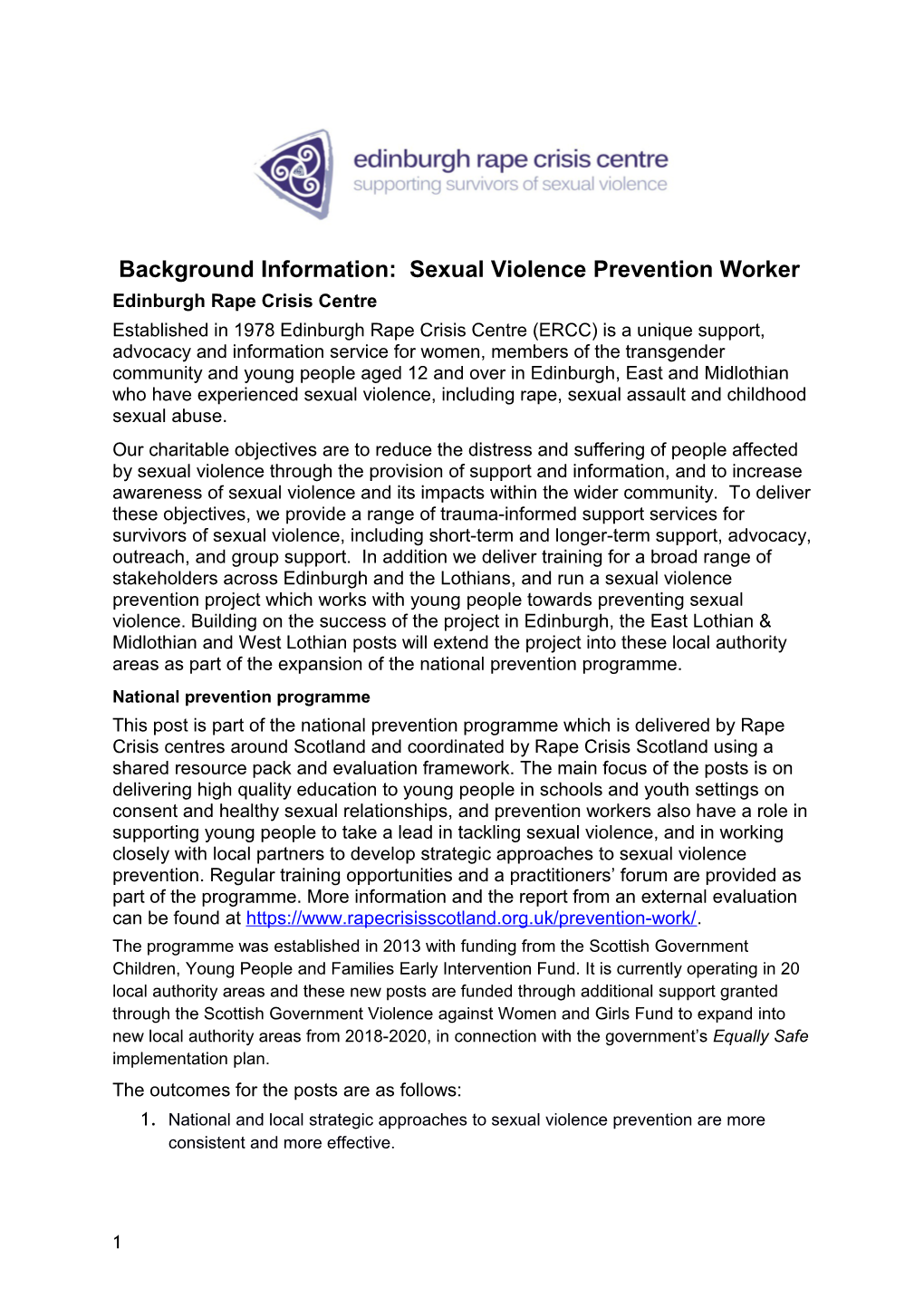 Background Information: Sexual Violence Prevention Worker