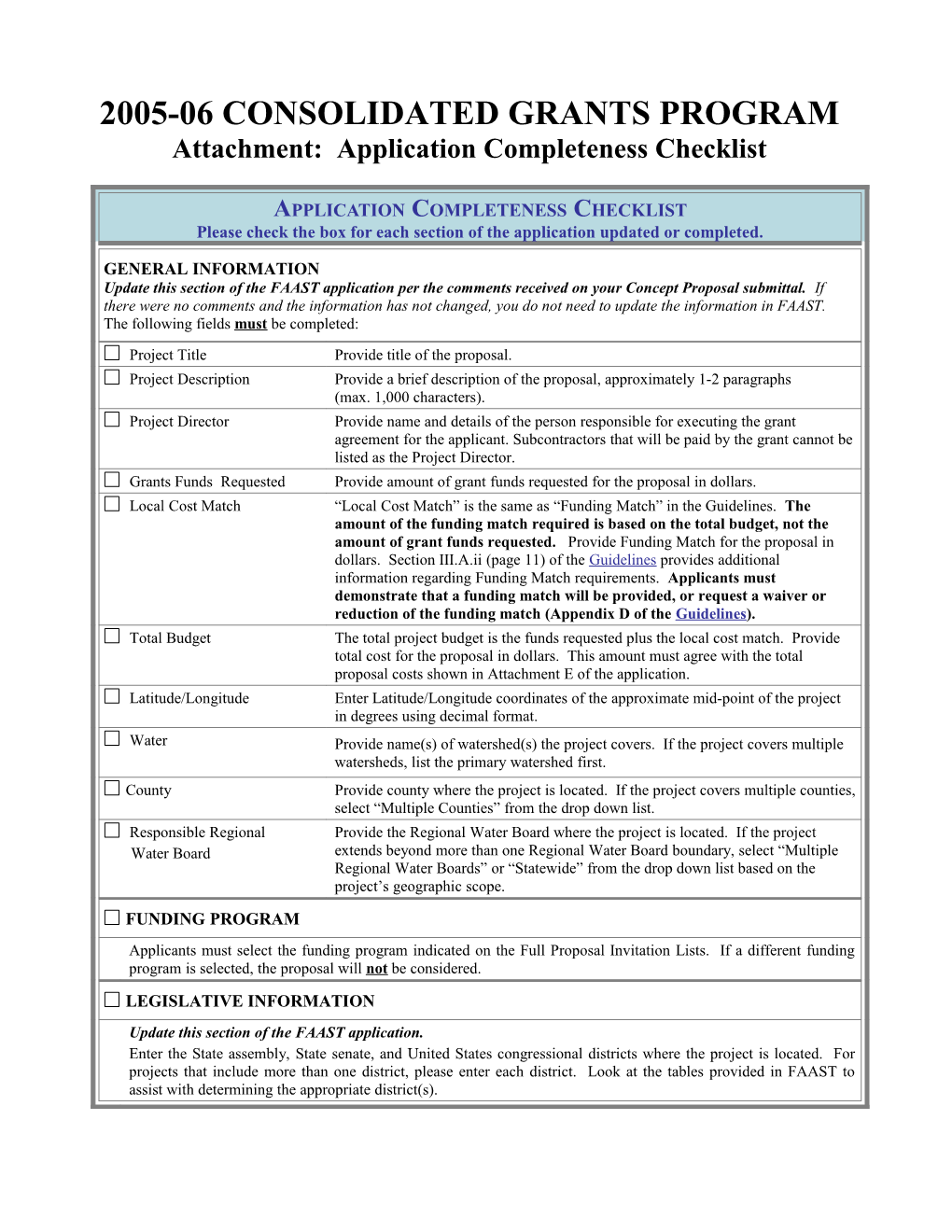 Application Completeness Checklist