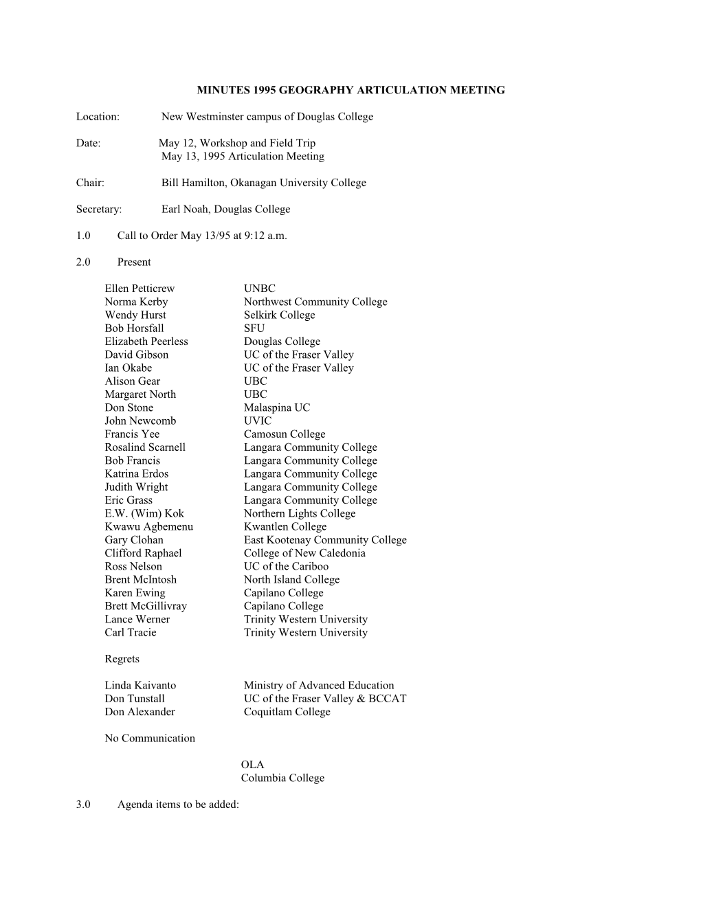 Minutes 1995 Geography Articulation Meeting