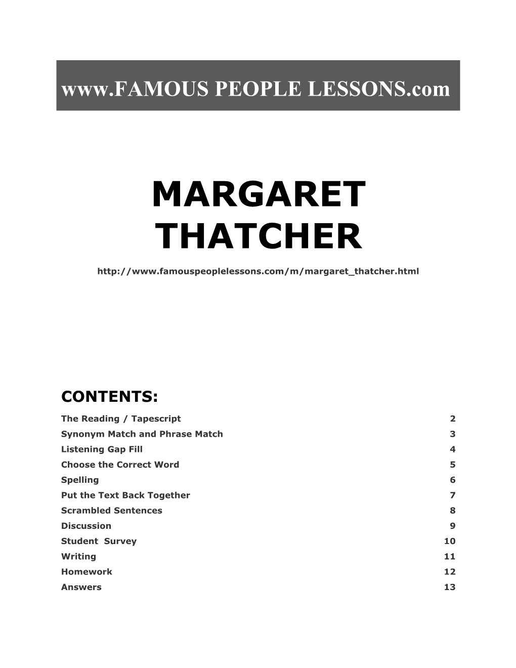 Famous People Lessons - Margaret Thatcher
