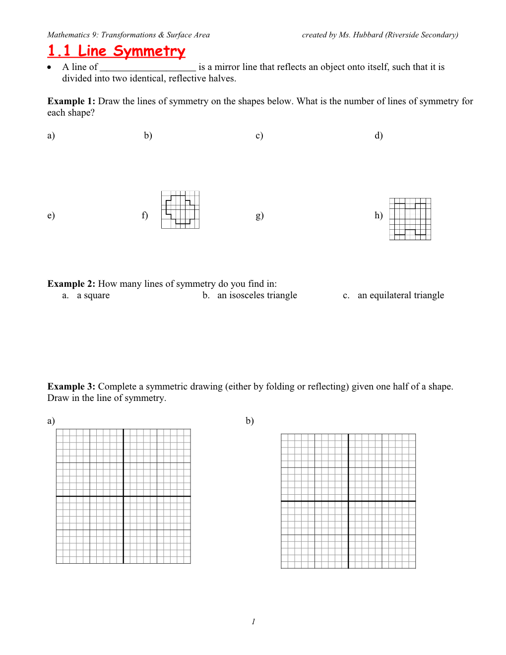 Mathematics 9: Transformations & Surface Areacreated by Ms. Hubbard (Riverside Secondary)