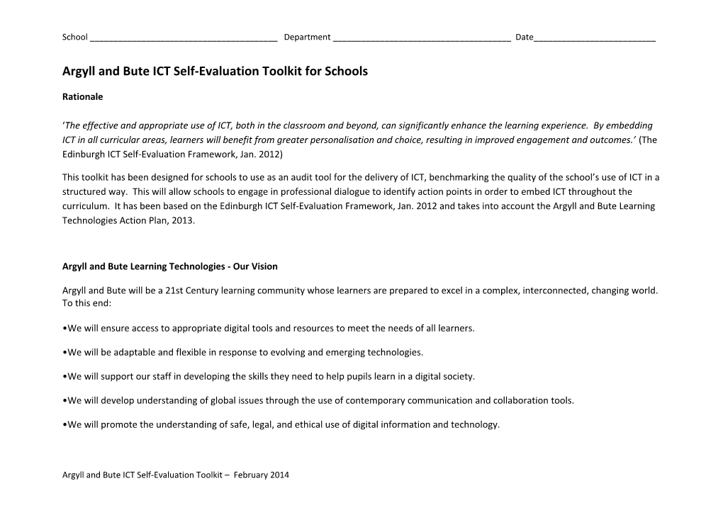 Argyll and Bute ICT Self-Evaluation Toolkit for Schools