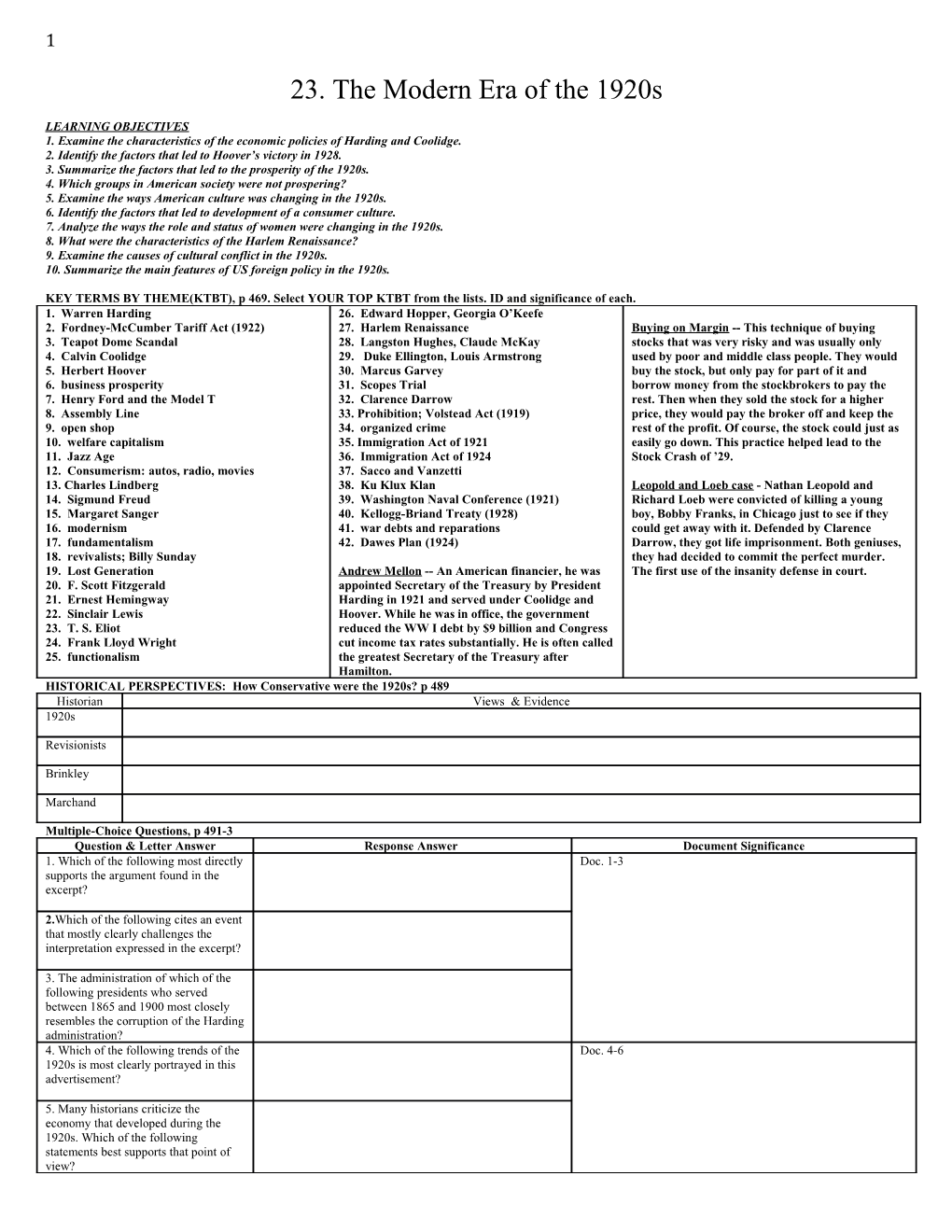 1. Examine the Characteristics of the Economic Policies of Harding and Coolidge