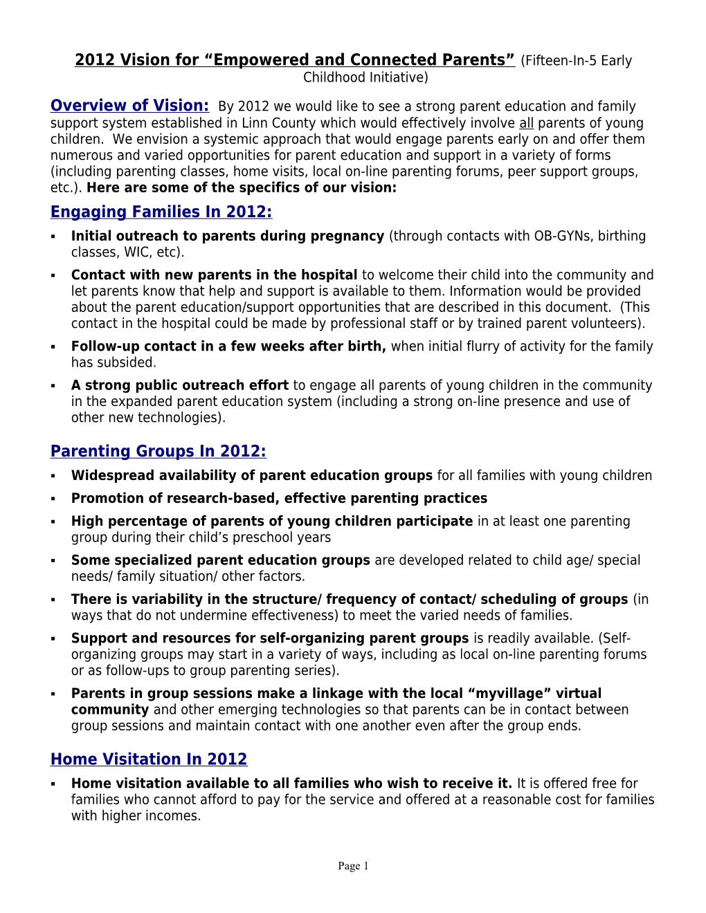 2012 Vision for Empowered and Connected Parents