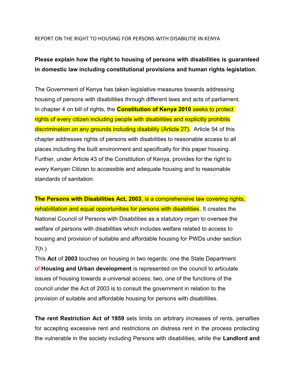 Report on the Right to Housing for Persons with Disabilitie in Kenya