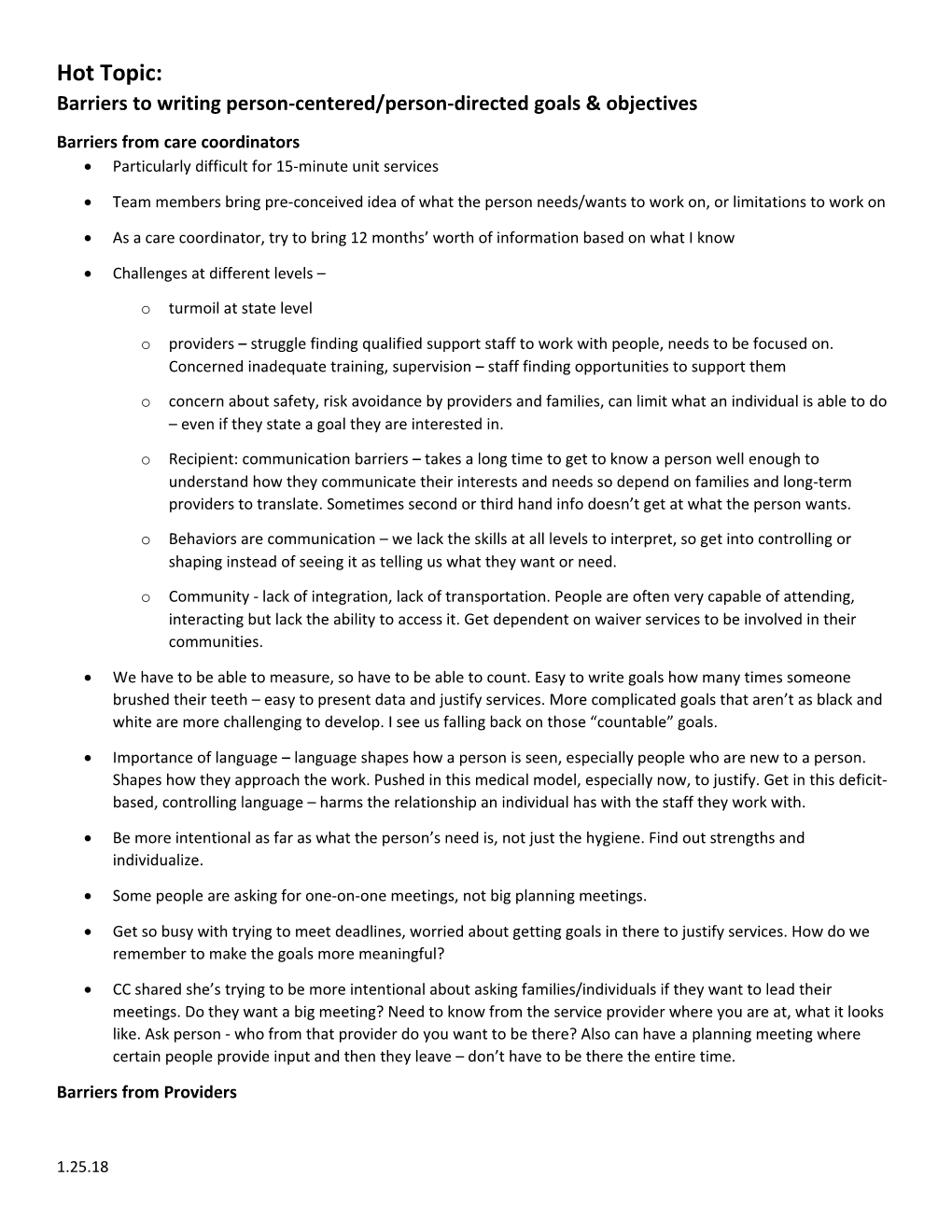 Barriers to Writing Person-Centered/Person-Directed Goals & Objectives