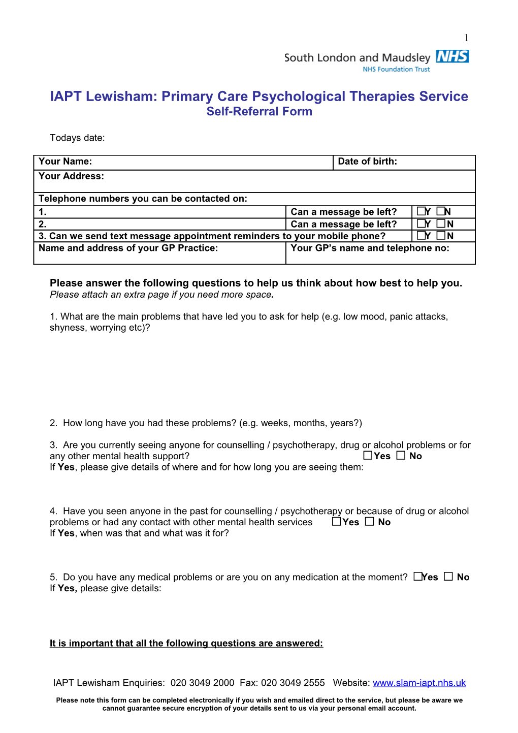 Psychological Therapies Referral Form