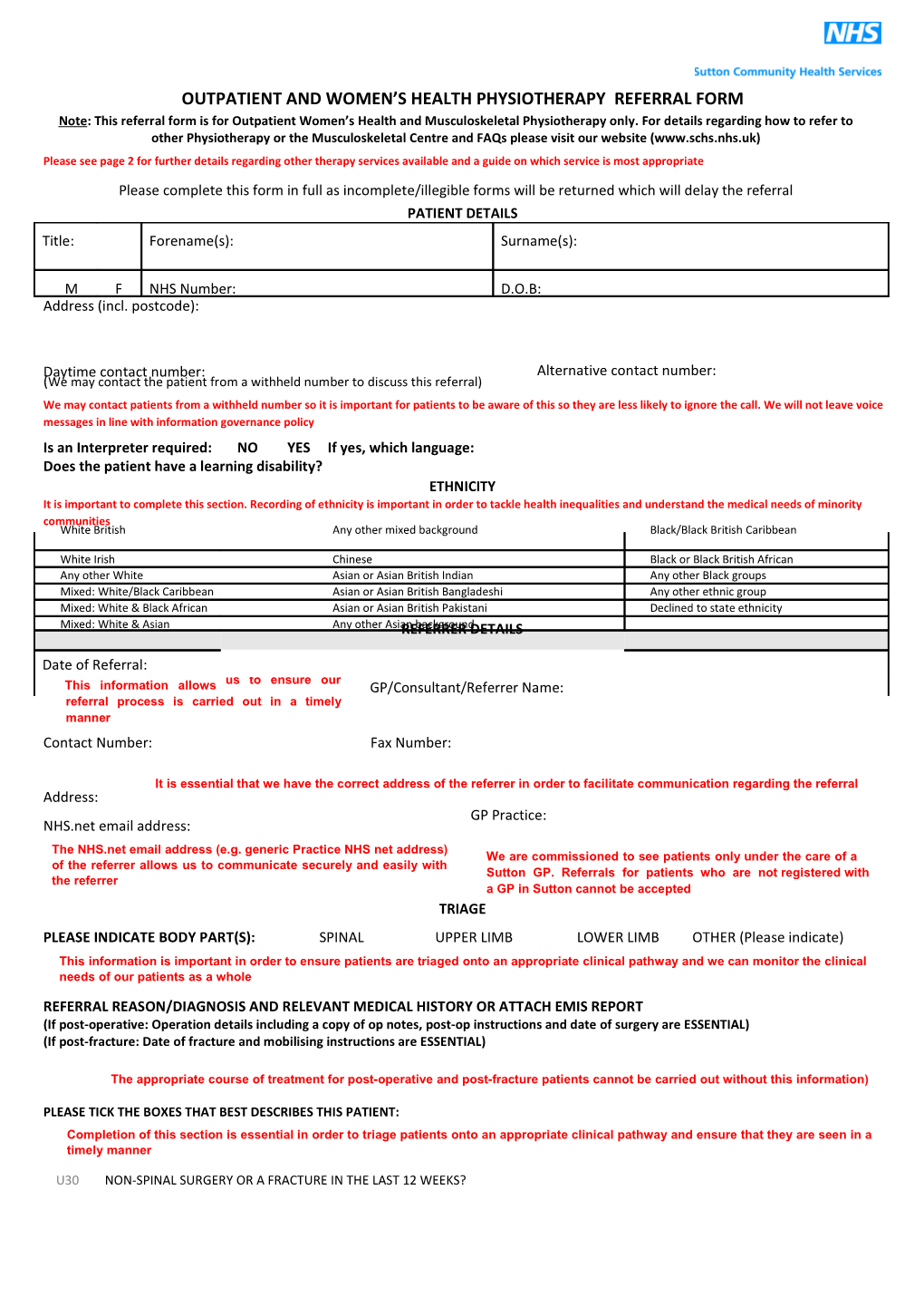 Outpatient Andwomen S Healthphysiotherapy Referralform