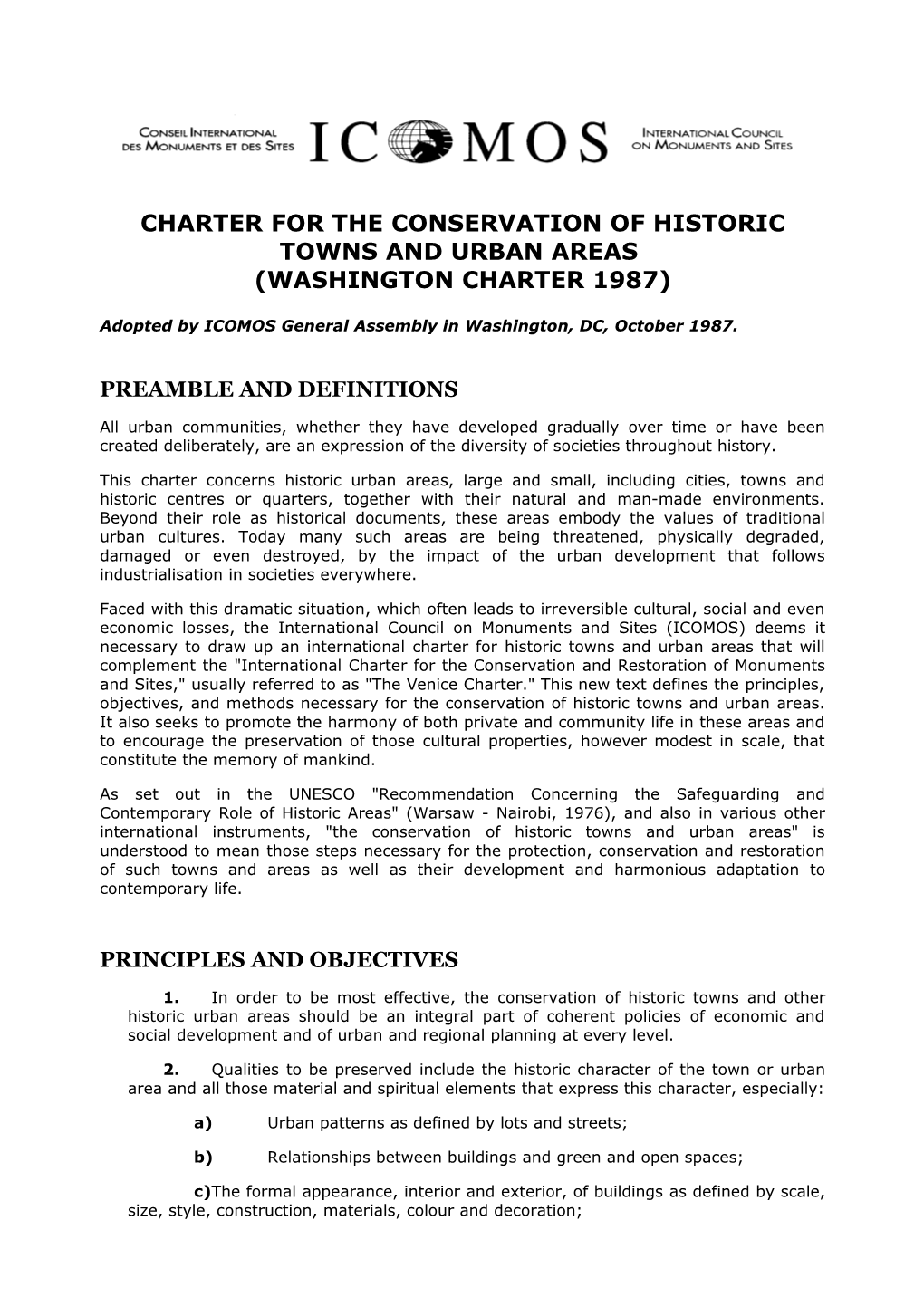 Charter on the Conservation of Historic Towns