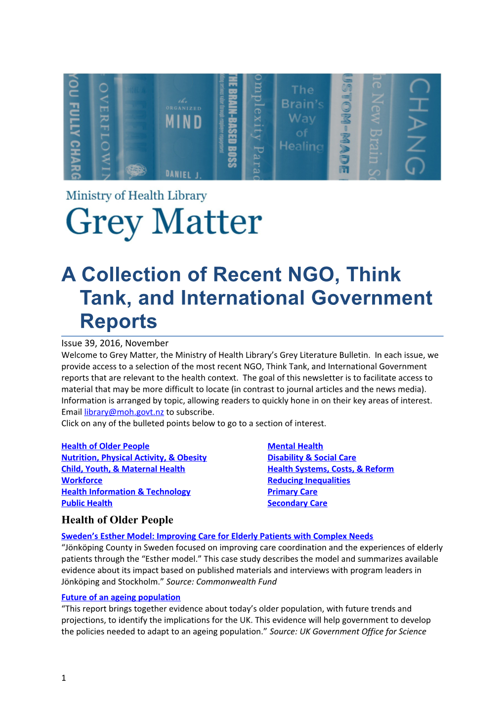 A Collection of Recent NGO, Think Tank, and International Government Reports