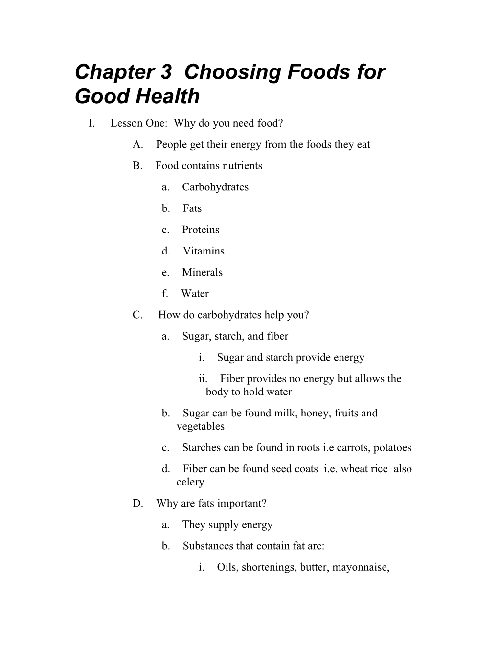 Chapter 3 Choosing Foods for Good Health