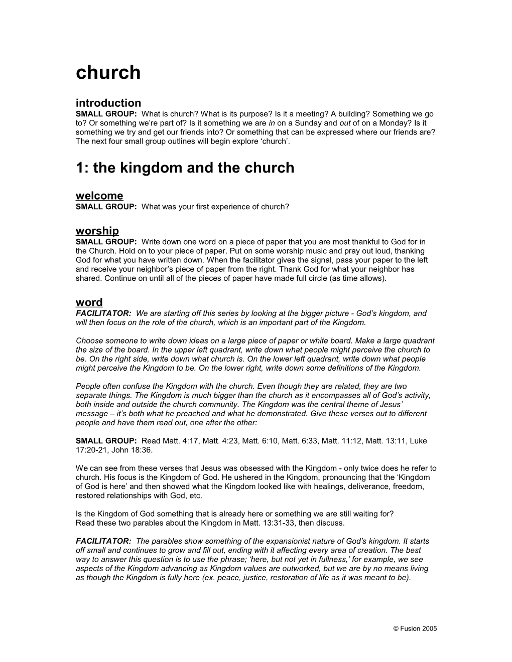 1: the Kingdom and the Church