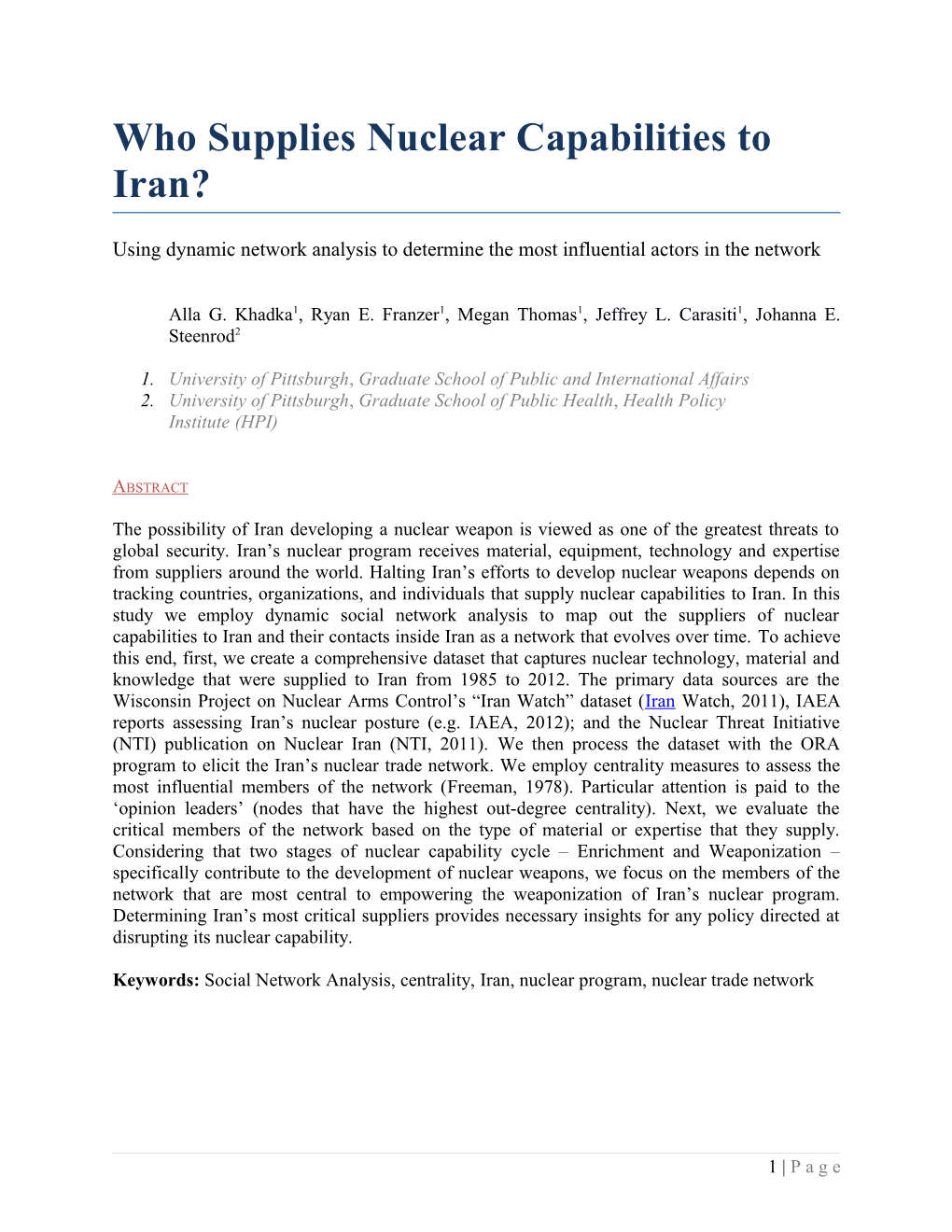 Who Supplies Nuclear Capabilities to Iran?