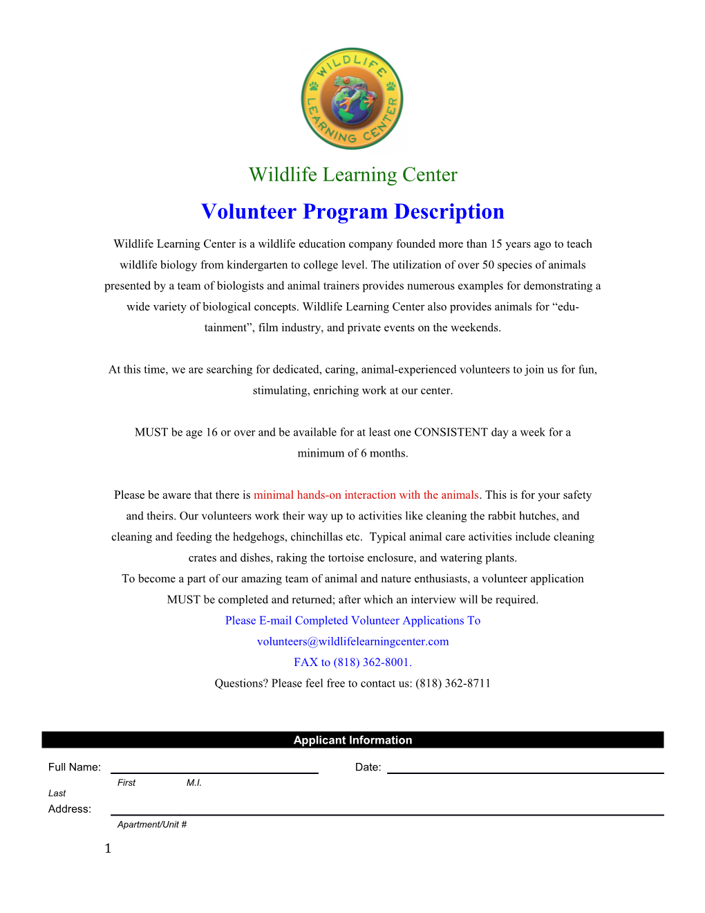 Volunteer Program Description