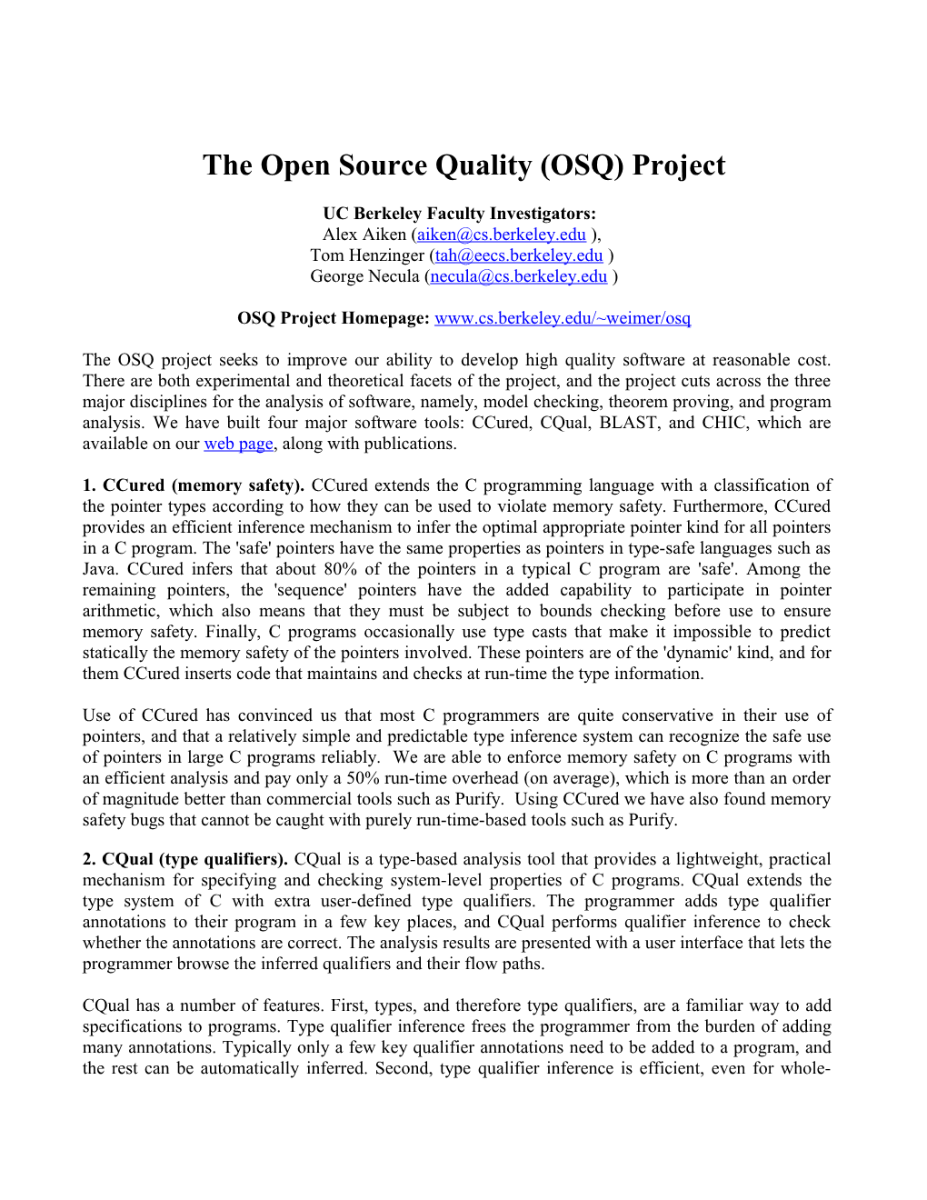 The Open Source Quality (OSQ) Project