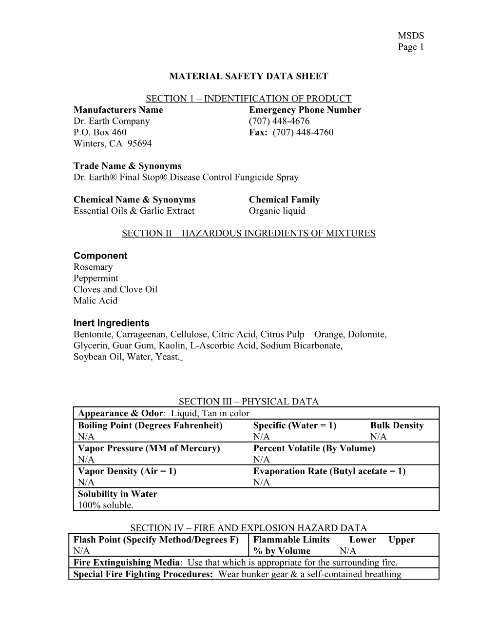 Organic 4 MSDS Info-Sheet