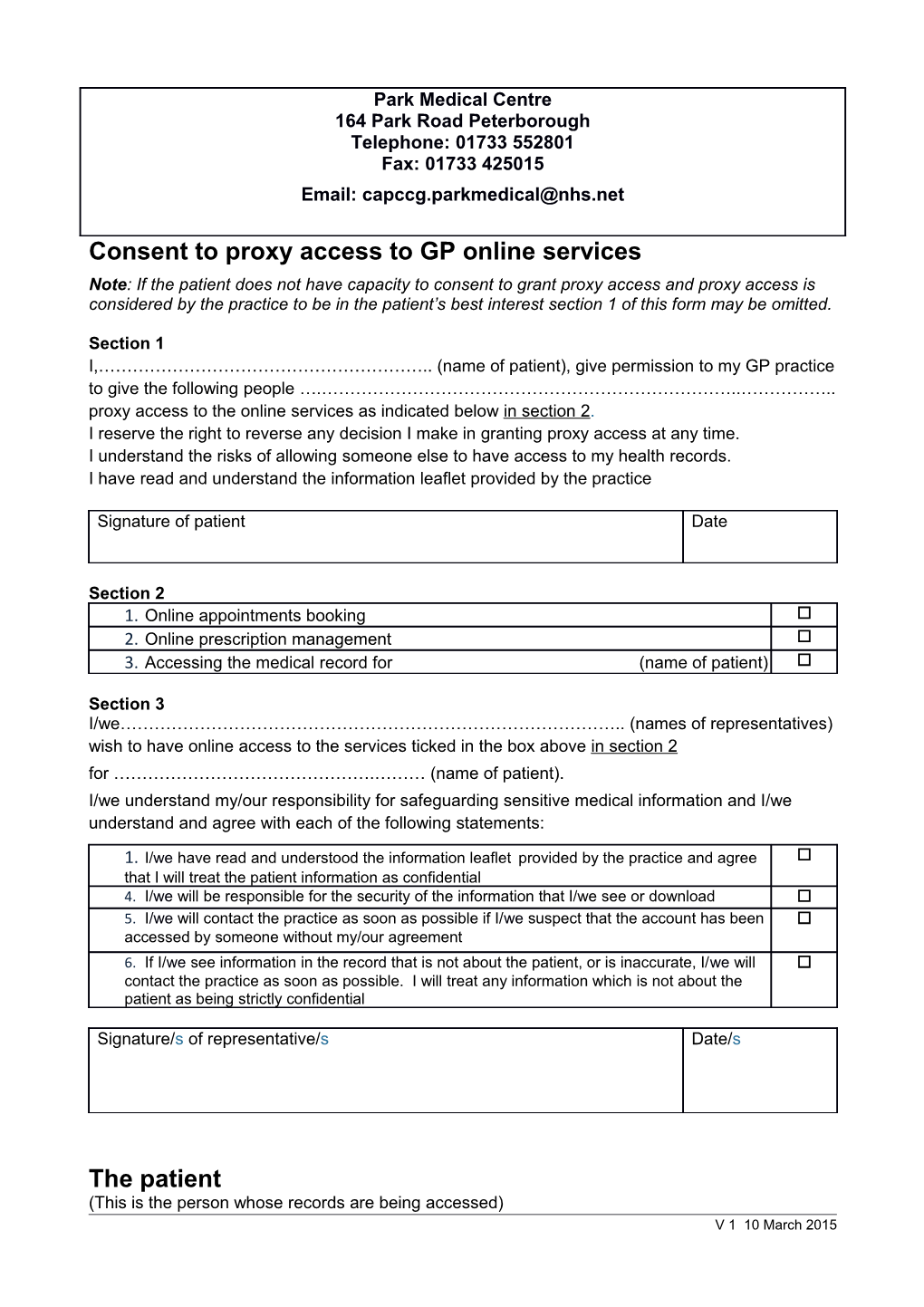 Consent to Proxy Access to GP Online Services