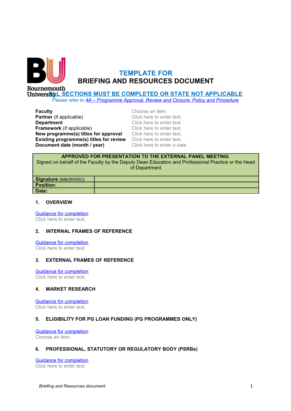 4A Briefing and Resources Document Template