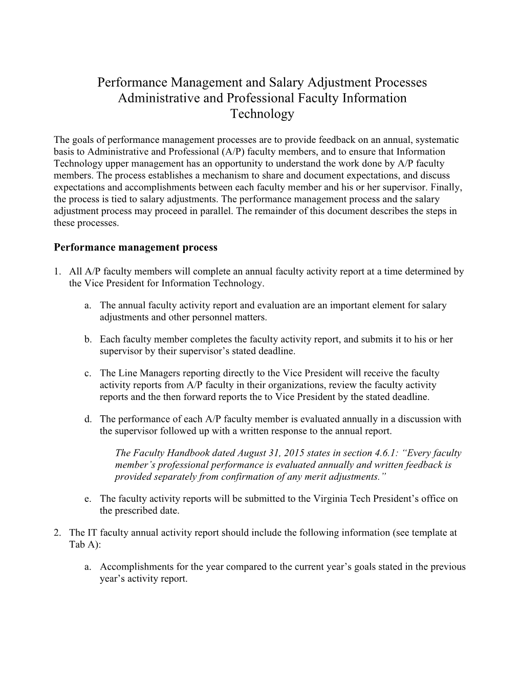 Faculty Activities Report and Salary Adjustment Processes for Administrative and Professional