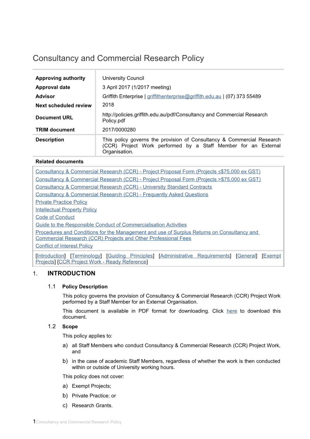 Consultancy and Commercial Research Policy