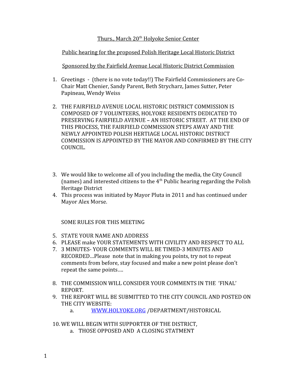Public Hearing for the Proposed Polish Heritage Local Historic District