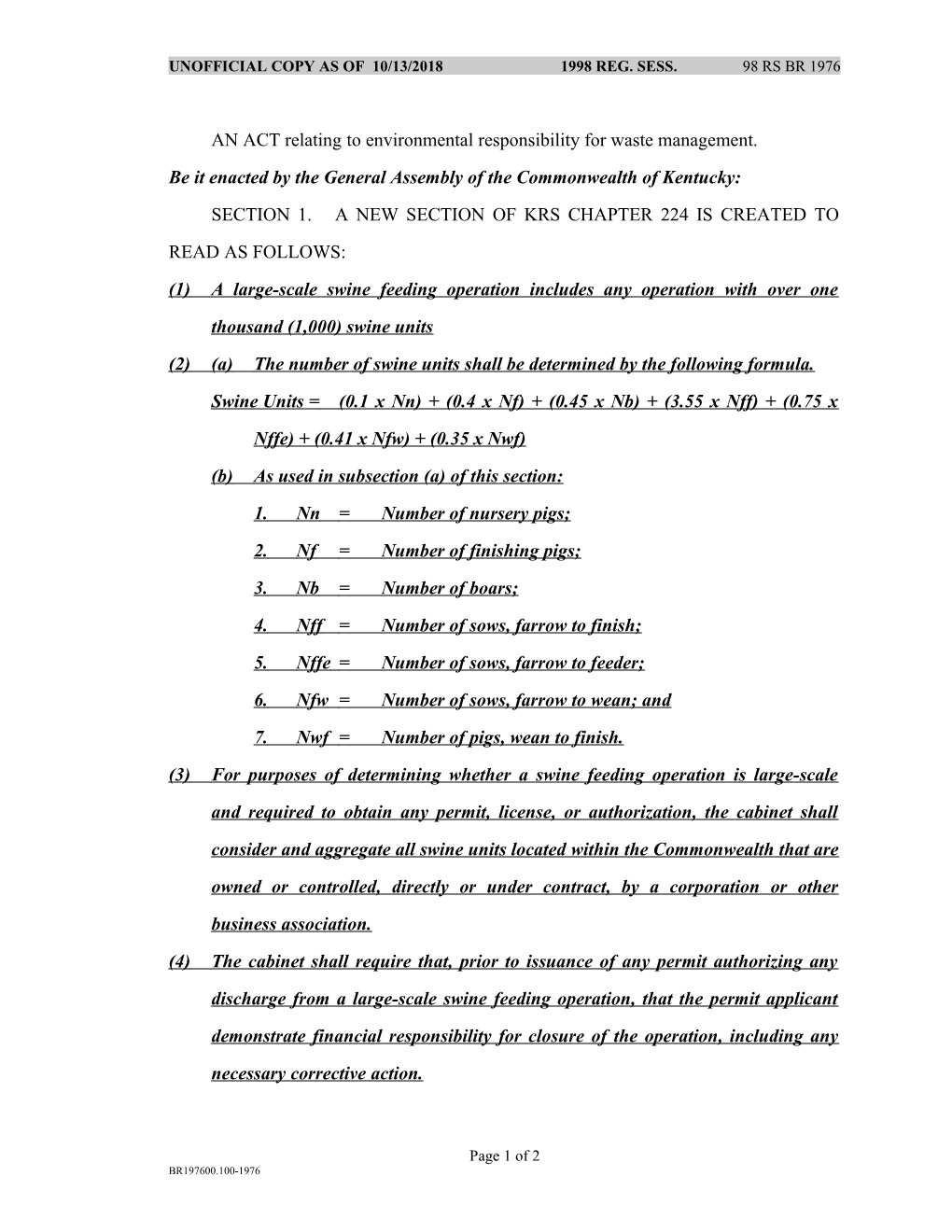 AN ACT Relating to Environmental Responsibility for Waste Management