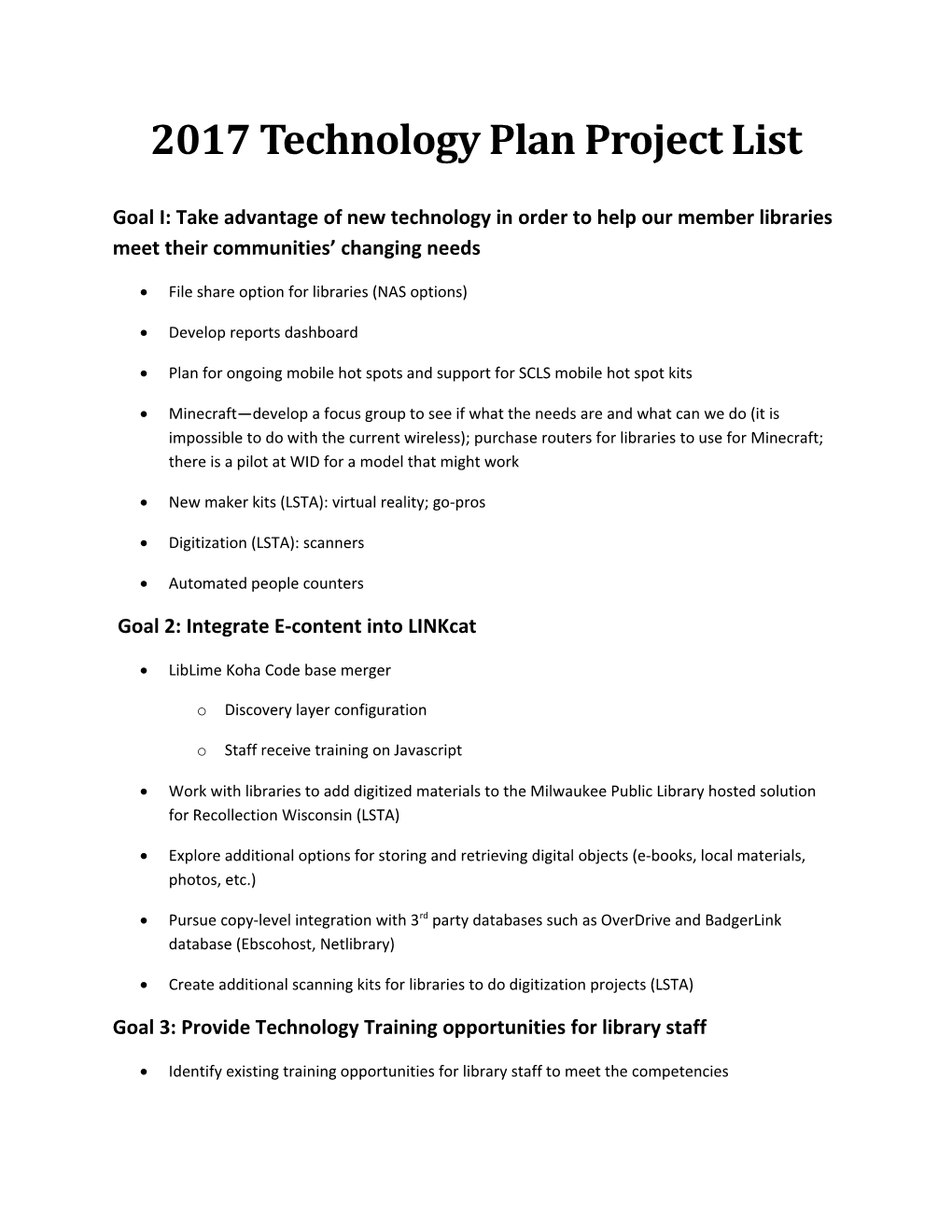 2017 Technology Plan Project List