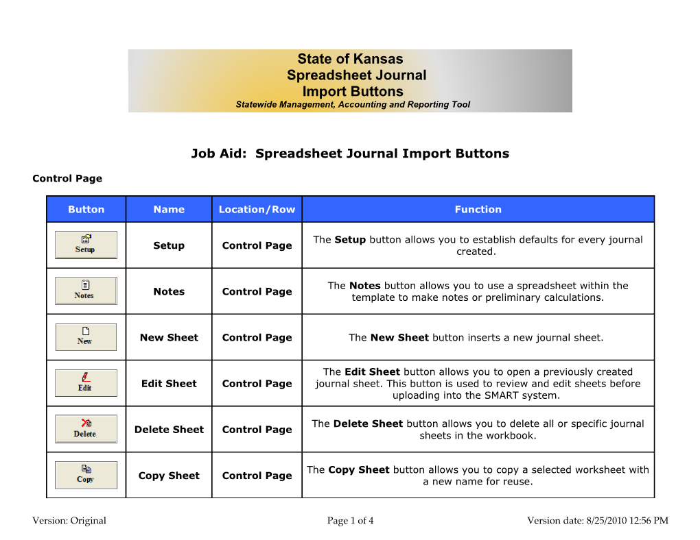 Spreadsheet Journal Import Buttons