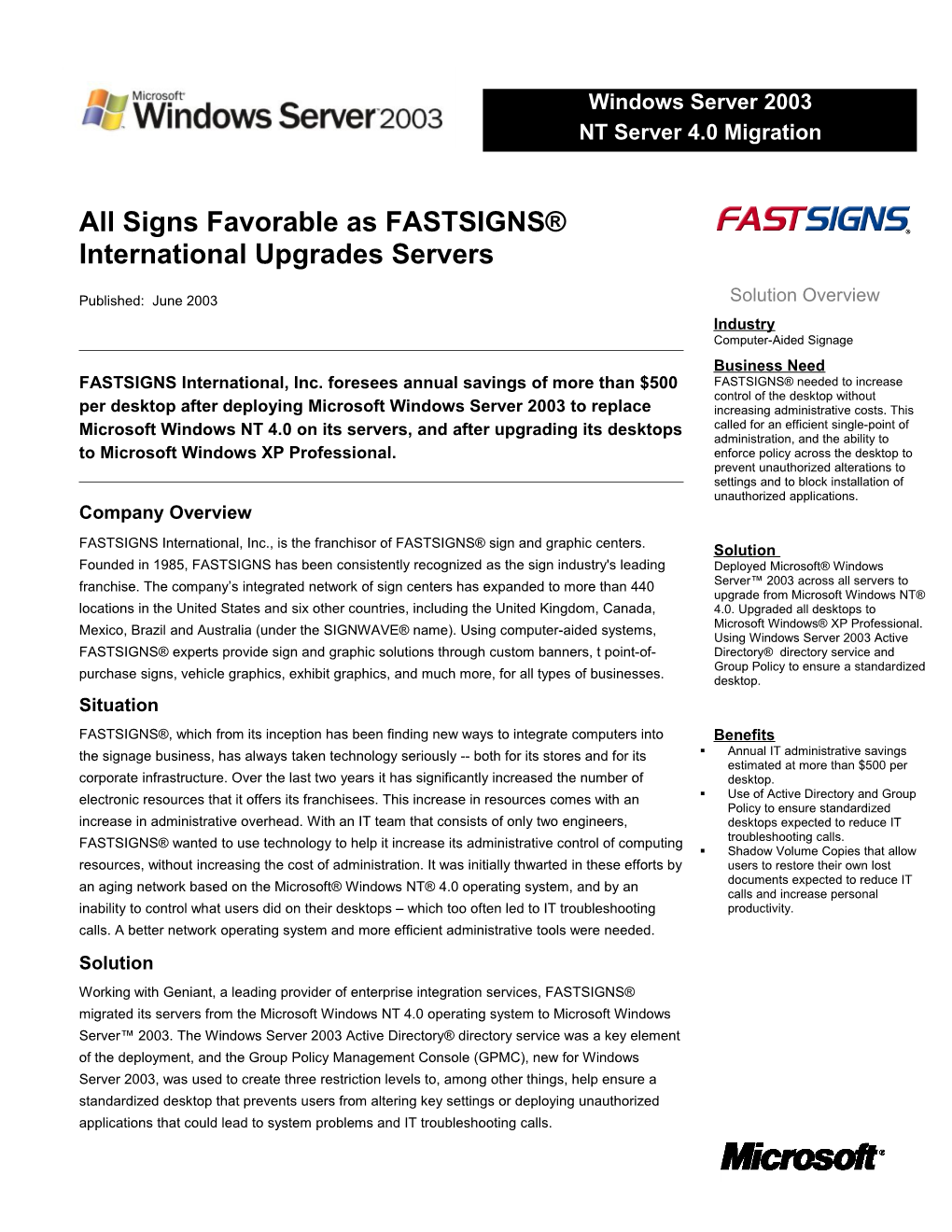 All Signs Favorable As FASTSIGNS International Upgrades Servers