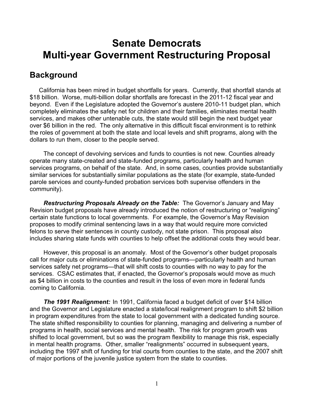 Multi-Year Government Restructuring Proposal