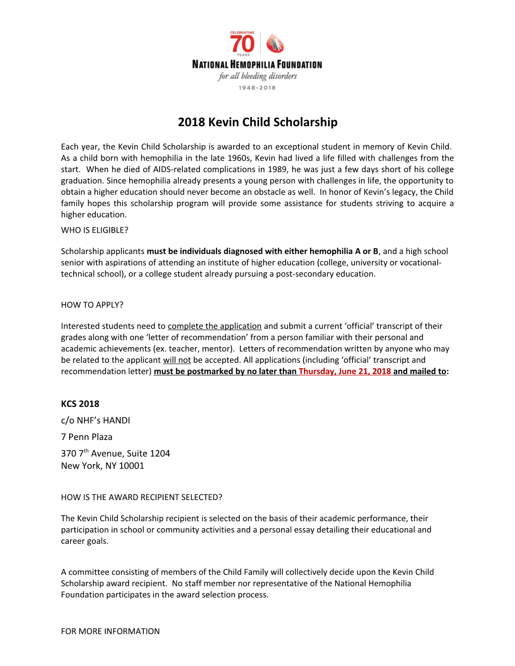 2018Kevin Child Scholarship