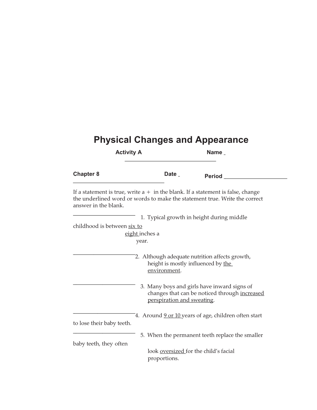 Physical Changes Andappearance
