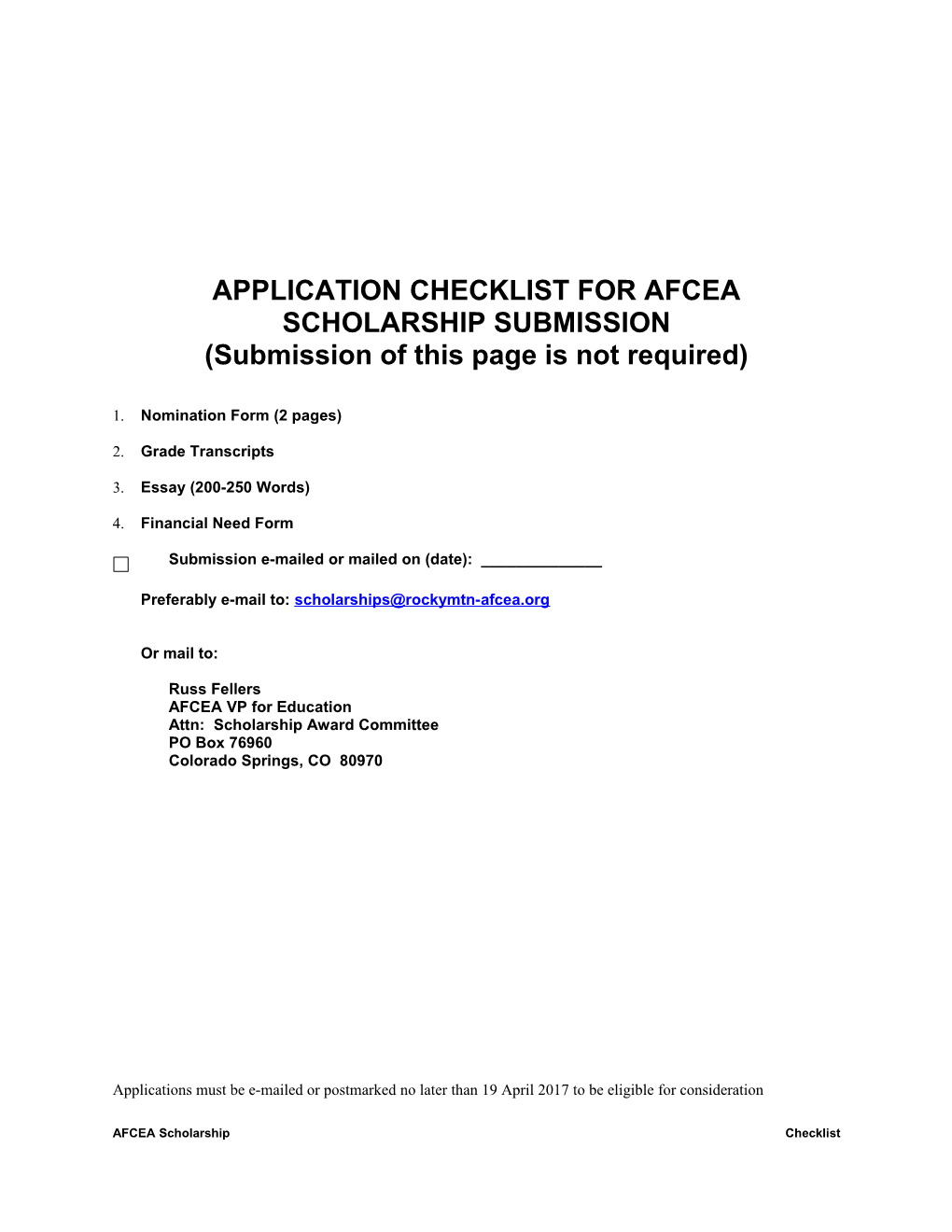 Application Checklist for Afcea Scholarship Submission