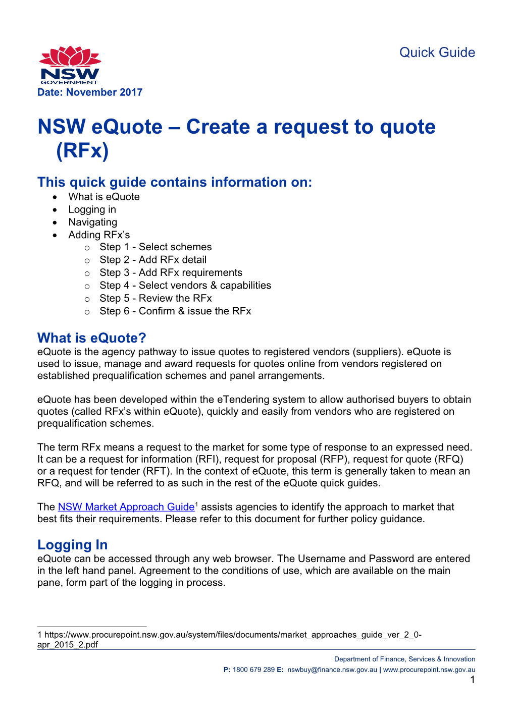 NSW Equotes - Create a Request to Quote