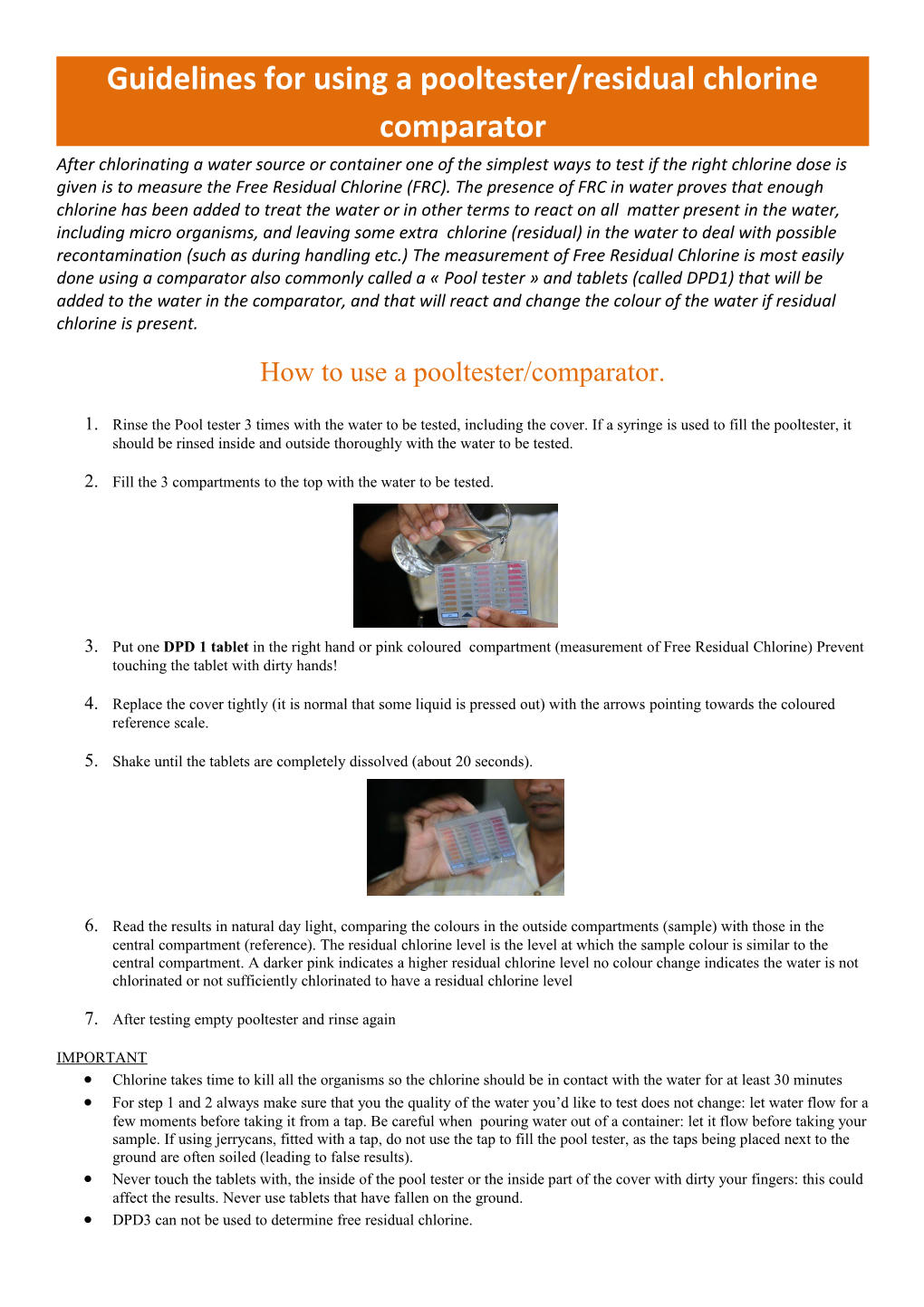 Guidelinesforusing a Pooltester/Residual Chlorinecomparator