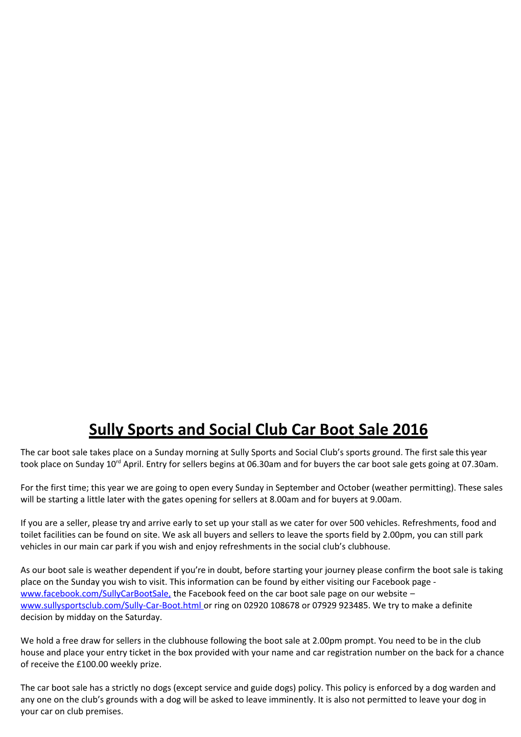 Sully Sports and Social Club Car Bootsale 2016