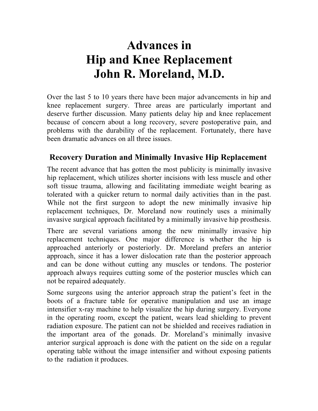 Recent Advances in Hip Replacement