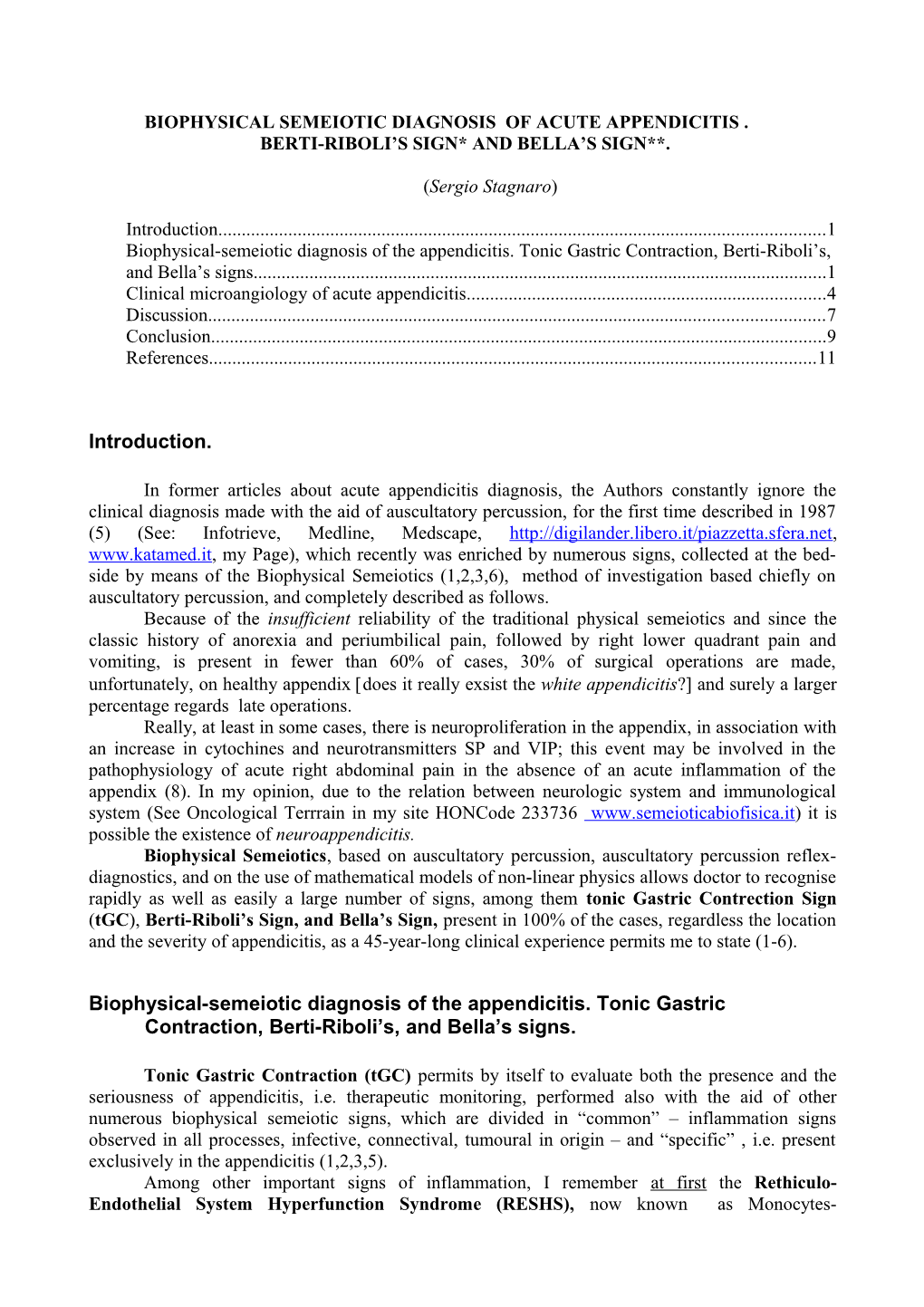 Acute Appendicitis Diagnosed by Means of Biophysical Semeiotics