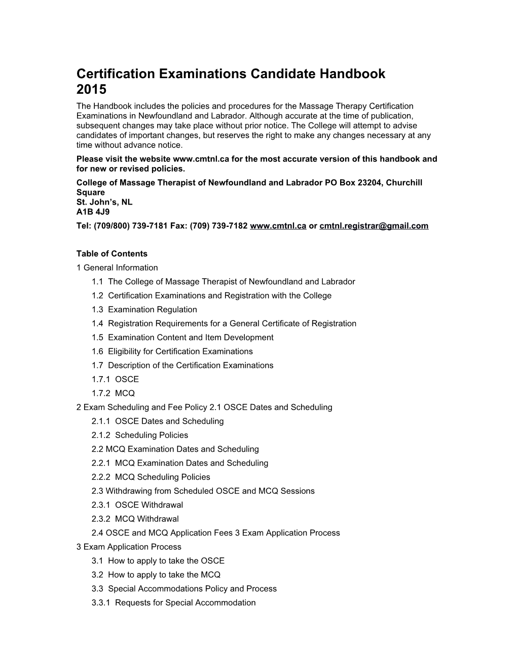 Certification Examinations Candidate Handbook 2015