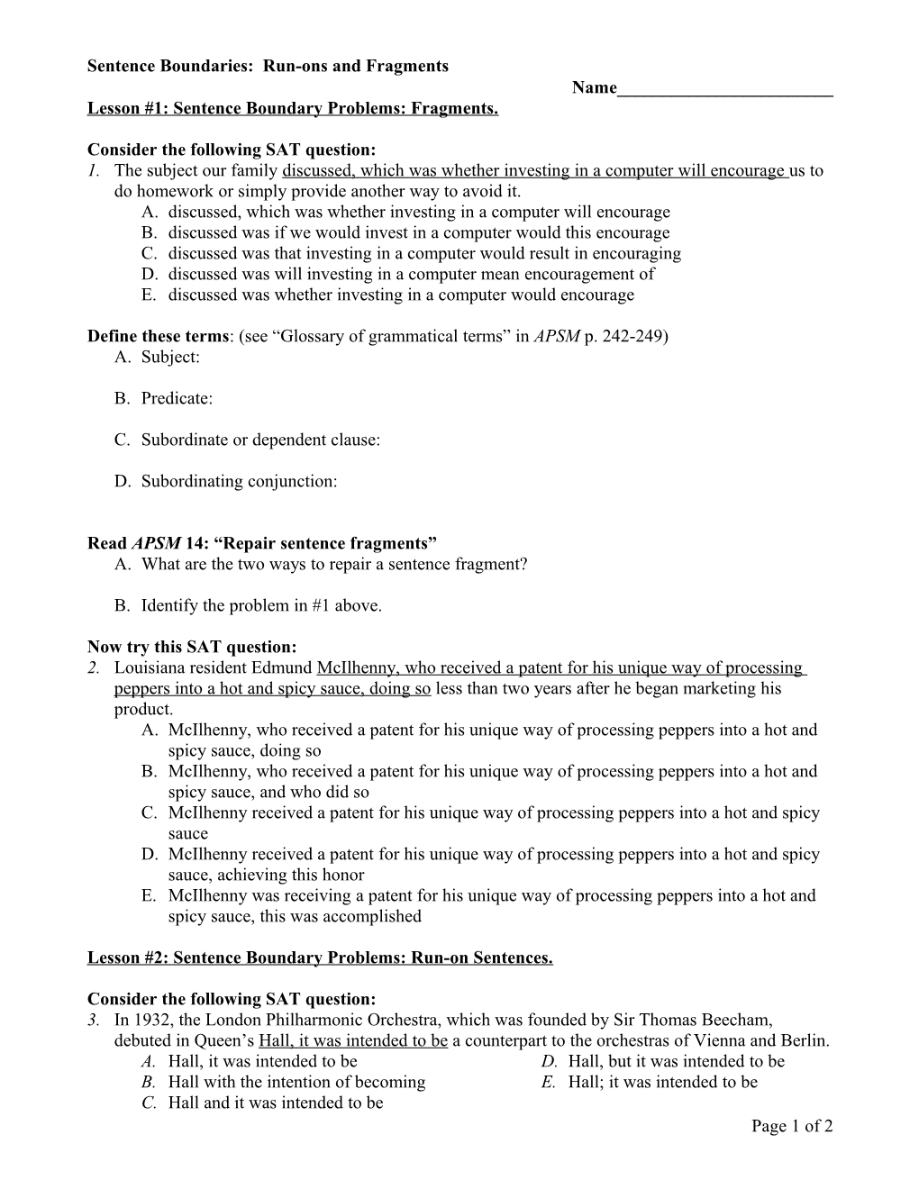 Sentence Boundaries: Run-Ons and Fragments