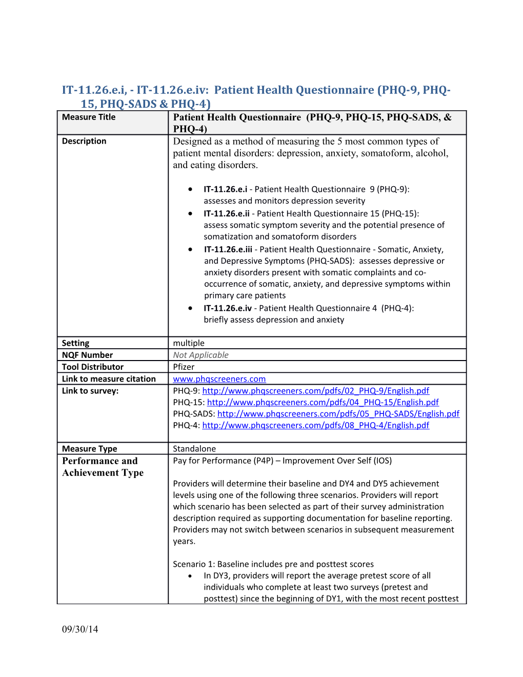 IT-11.26.E.I, - IT-11.26.E.Iv: Patient Health Questionnaire(PHQ-9, PHQ-15, PHQ-SADS & PHQ-4)