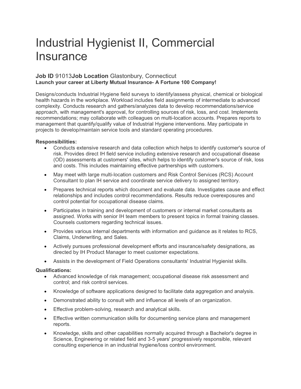 Liberty Mutual Insurance - Industrial Hygienist II