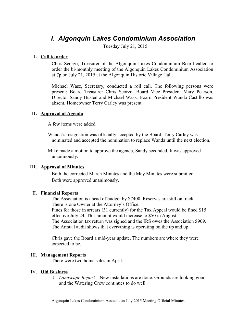 Algonquin Lakes Condominium Association