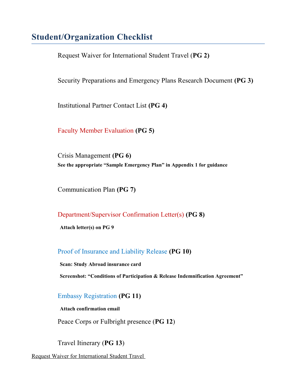 Request Waiver for International Student Travel (PG 2)