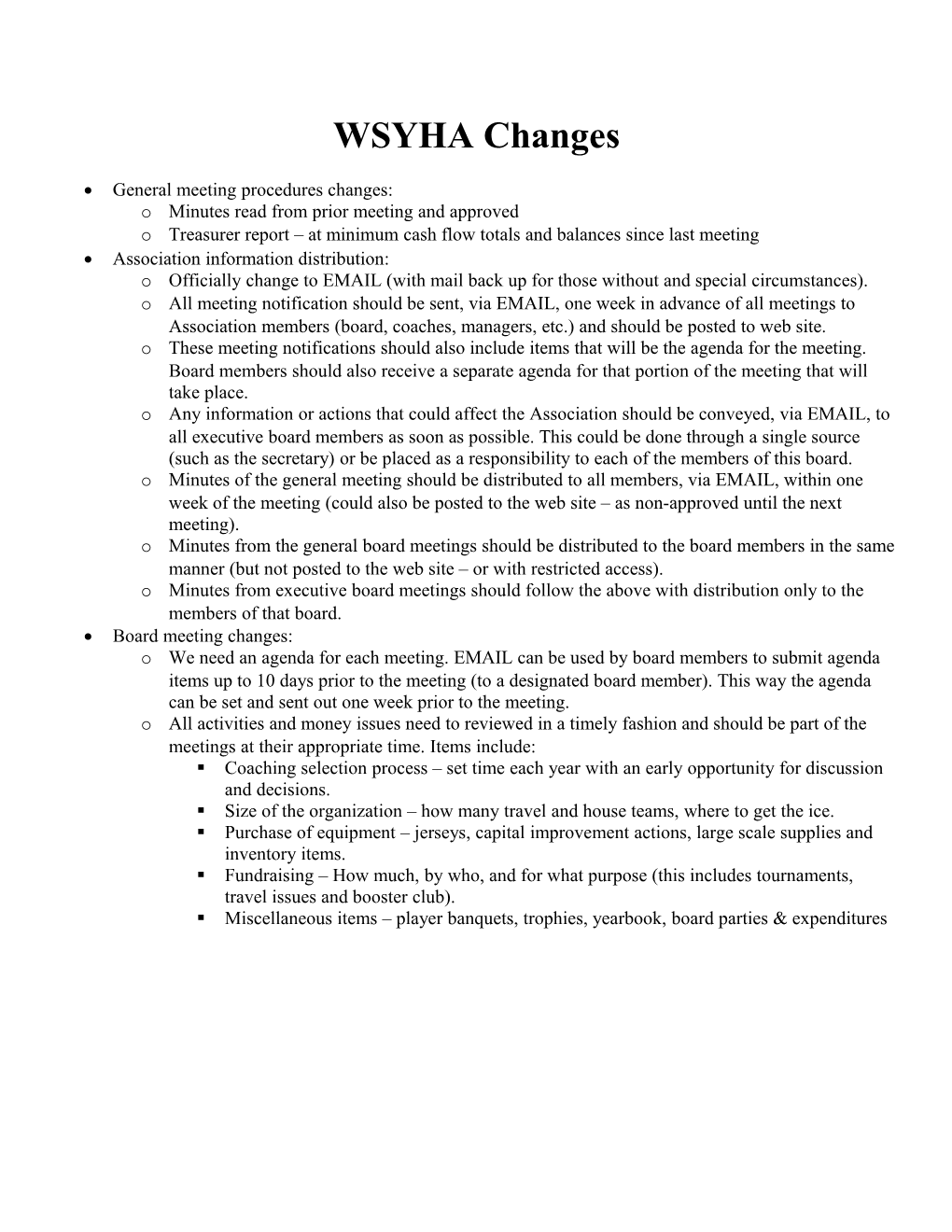 WSYHA Change Proposals