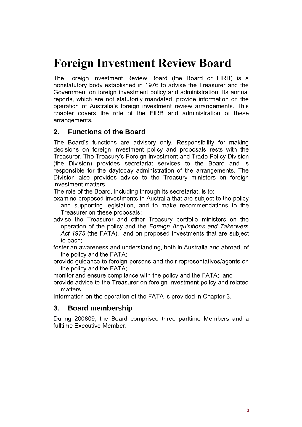 Chapter 1: Foreign Investment Review Board