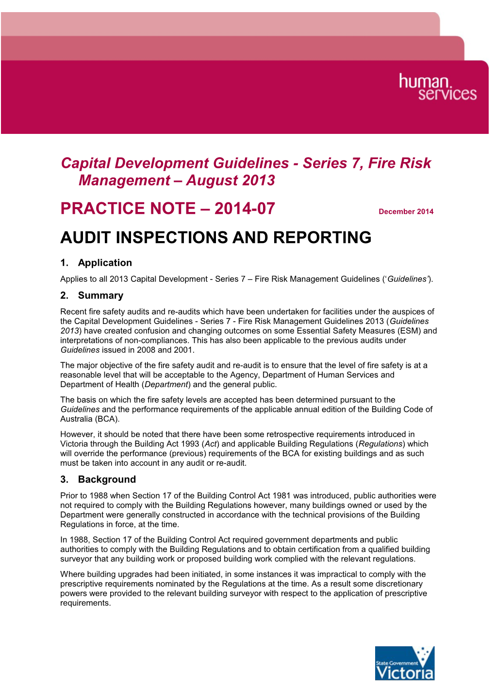 Capital Development Guidelines - Series 7, Fire Risk Management August 2013